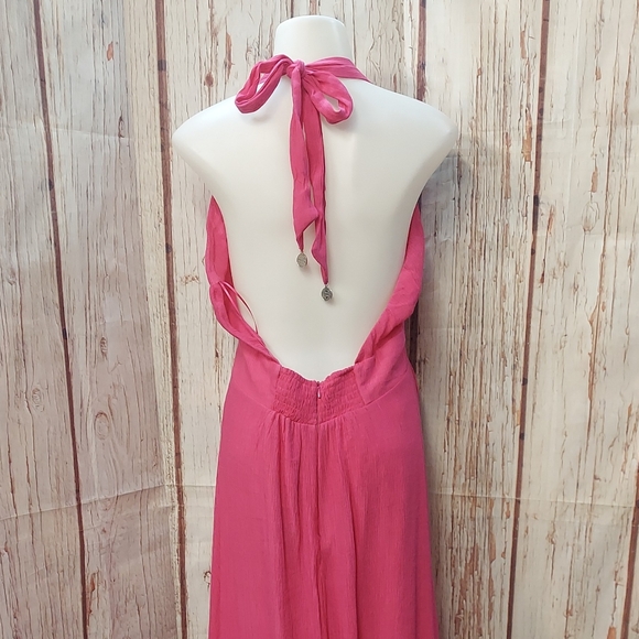 A Peach Pink Low V Cut Open Back Split Maxi & Mini Dress - Picture 14 of 16